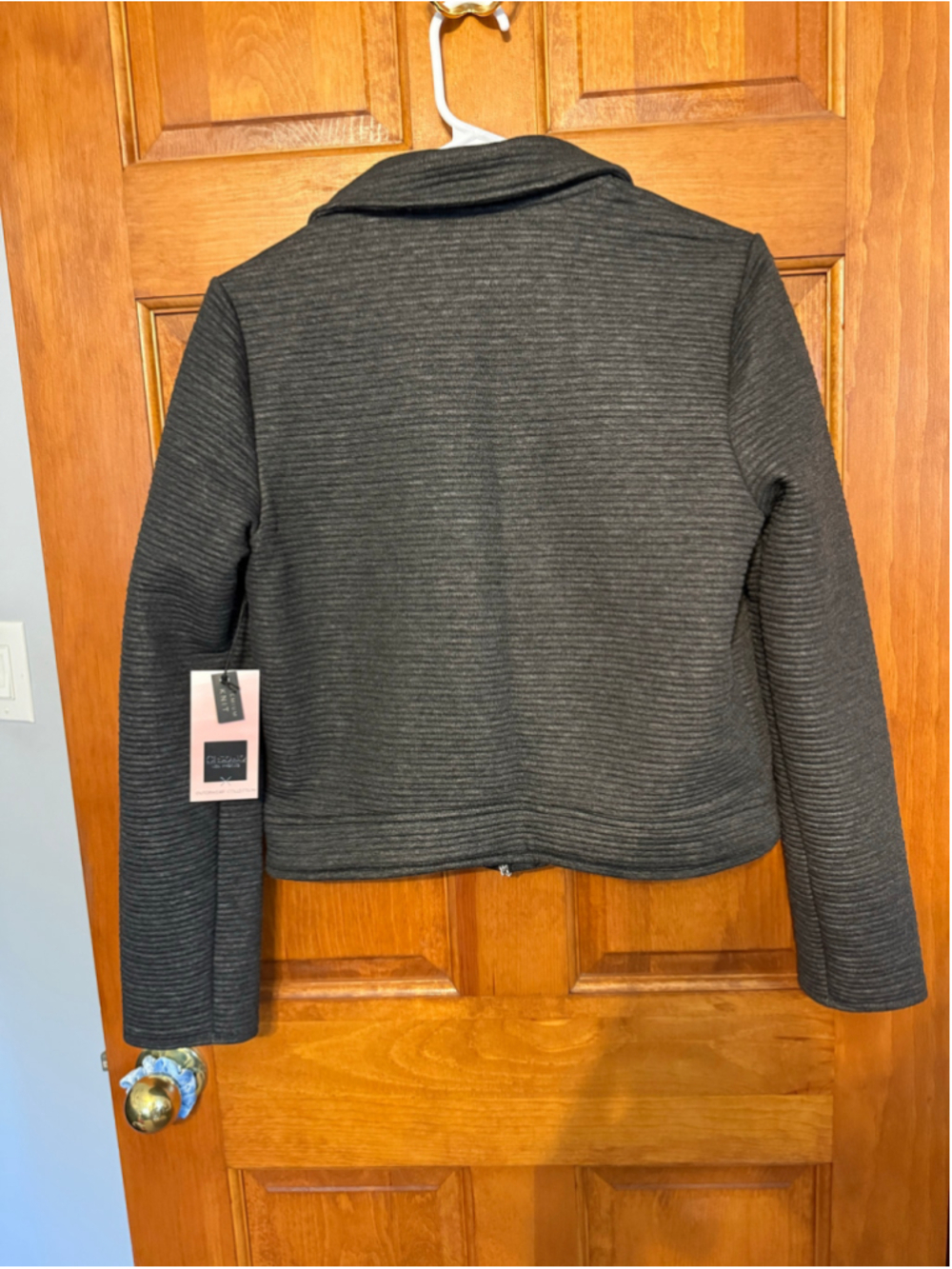 Women's Ci Sono Black Moto Jacket, Size M, Ribbed Knit - Picture 3 of 4